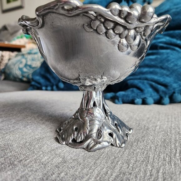 Set of Arthur Court Vineyard Grapes Silver Metal Footed Dish and Vase Wine Gift - Picture 8 of 14